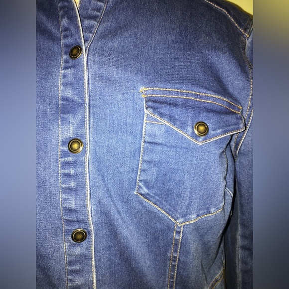 Free People dynamite Denim jeans Long Sleeve MIDI snap front Dress sz M medium - Picture 6 of 7